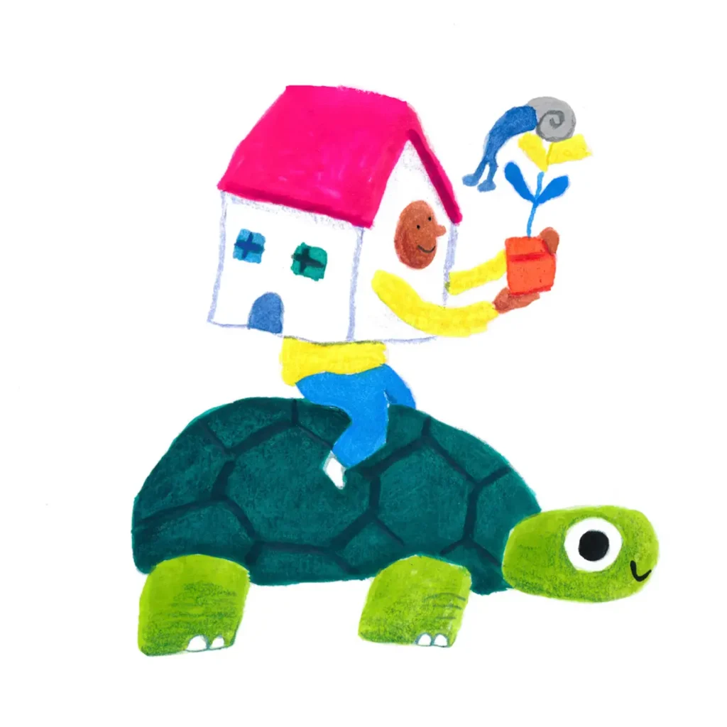 Il·lustració tortuga amb nen a sobre